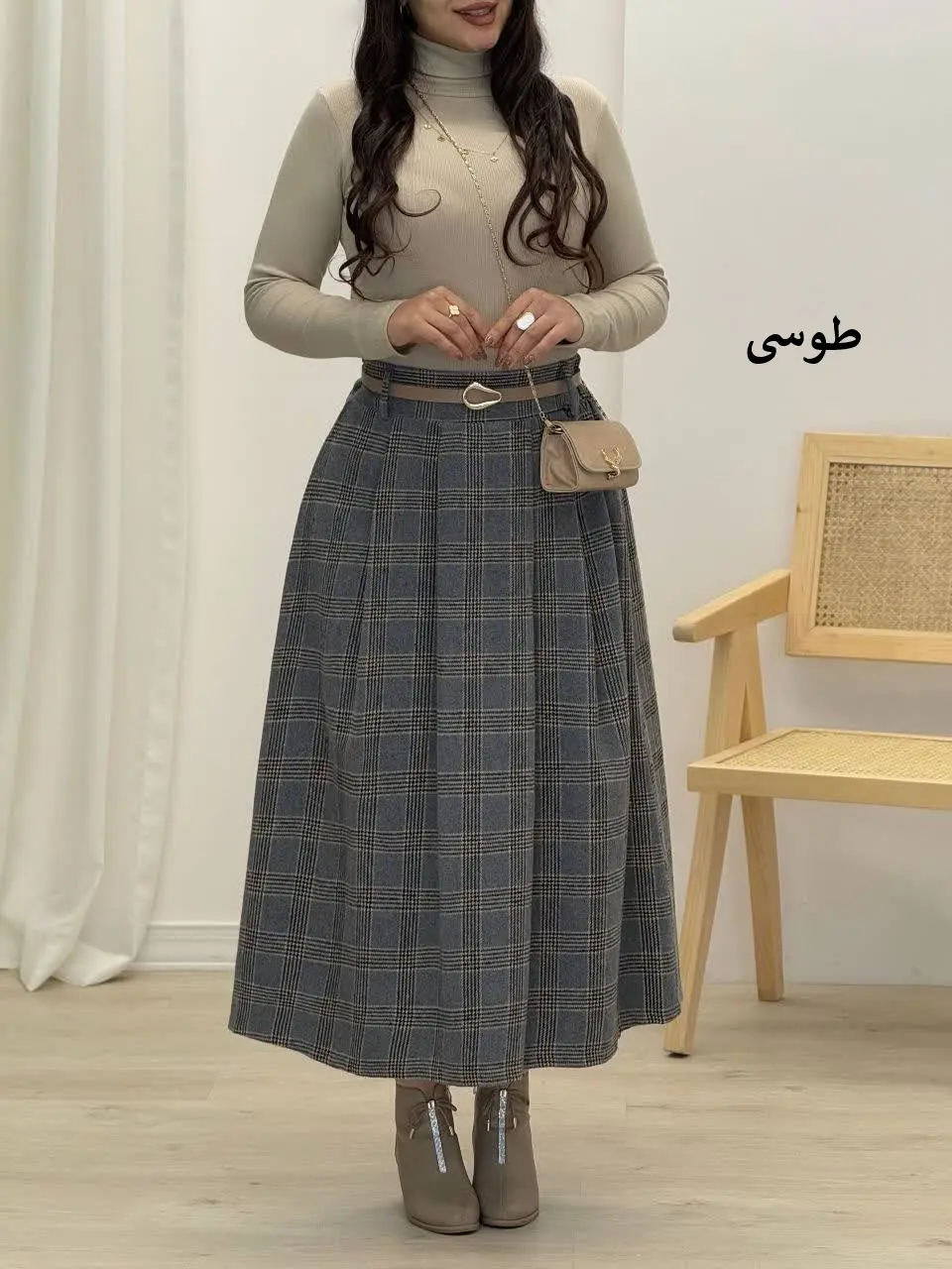 3643-دامن پاییزه چهارخونه